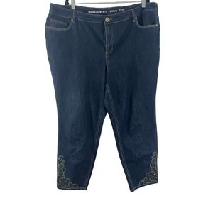 Avenue Denim Jeans Plus Size 22A Crop Stretchy Capri Denim Bling Rhinestones